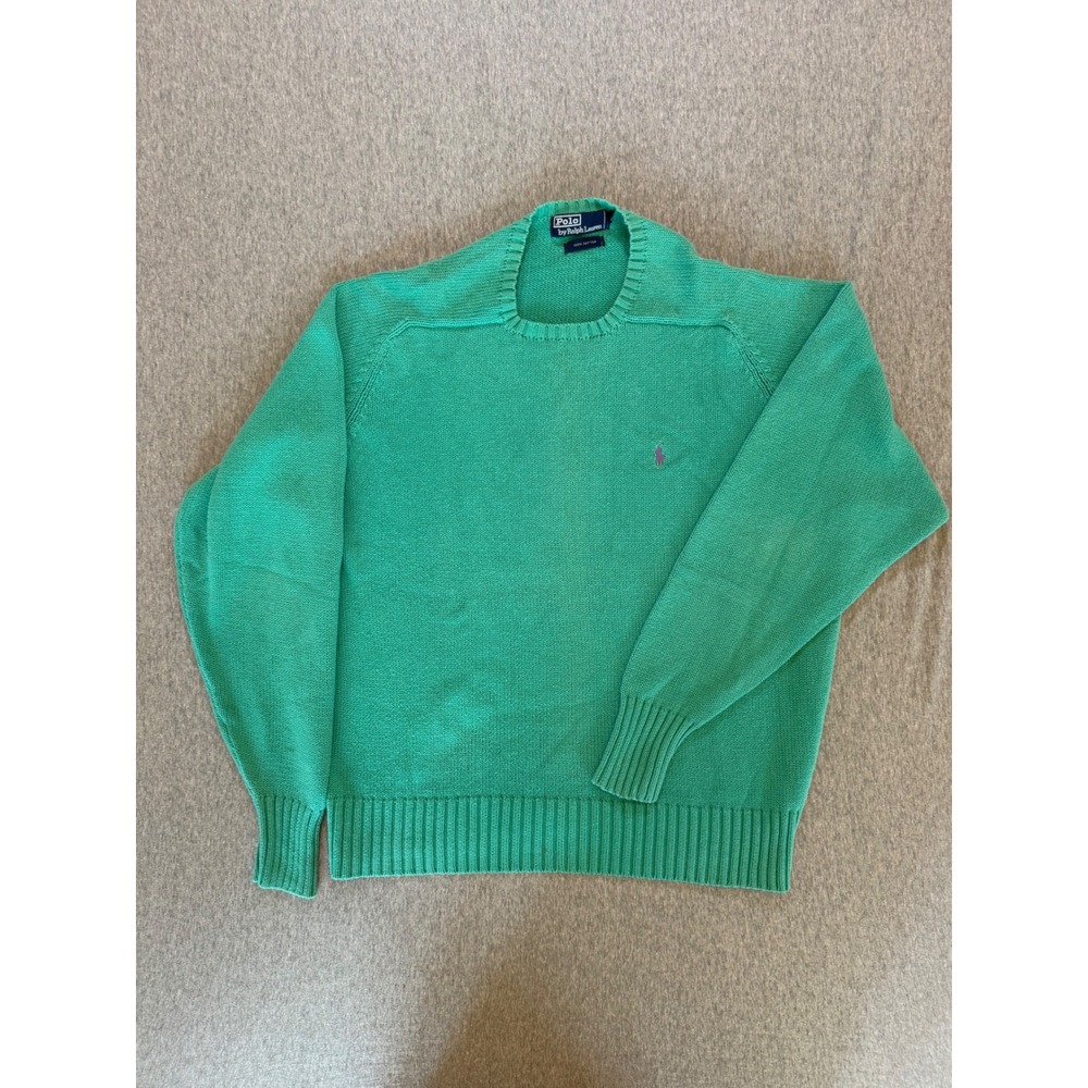 Vintage Polo Ralph Lauren Sweater Mens XL Green 100% Cotton Crewneck Pony